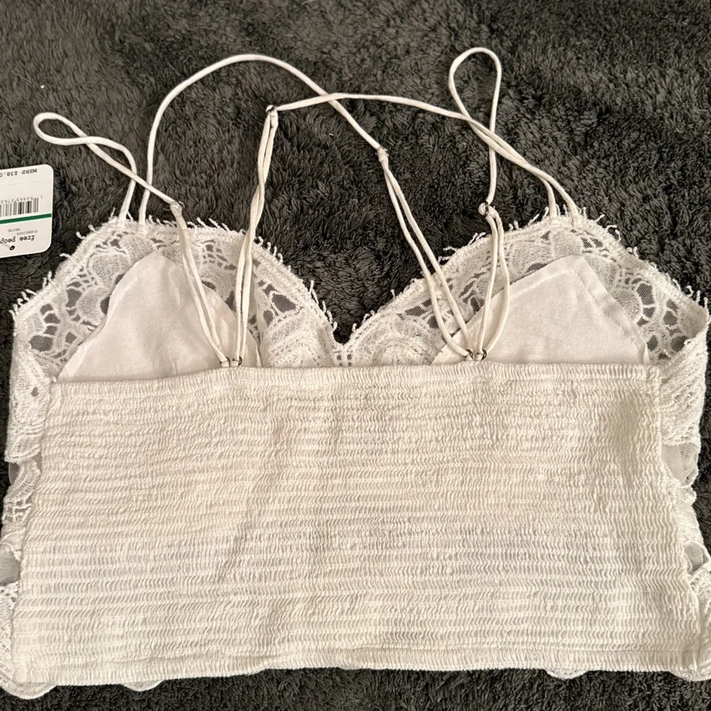 NWT Free People Intimately Deep V Lace Bralette White Large Strappy Cage Back - Picture 4 of 6